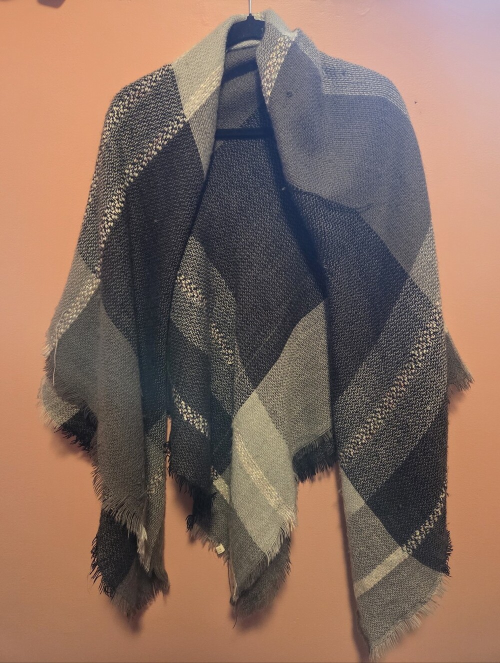 Black and Gray Plaid Blanket Scarf
